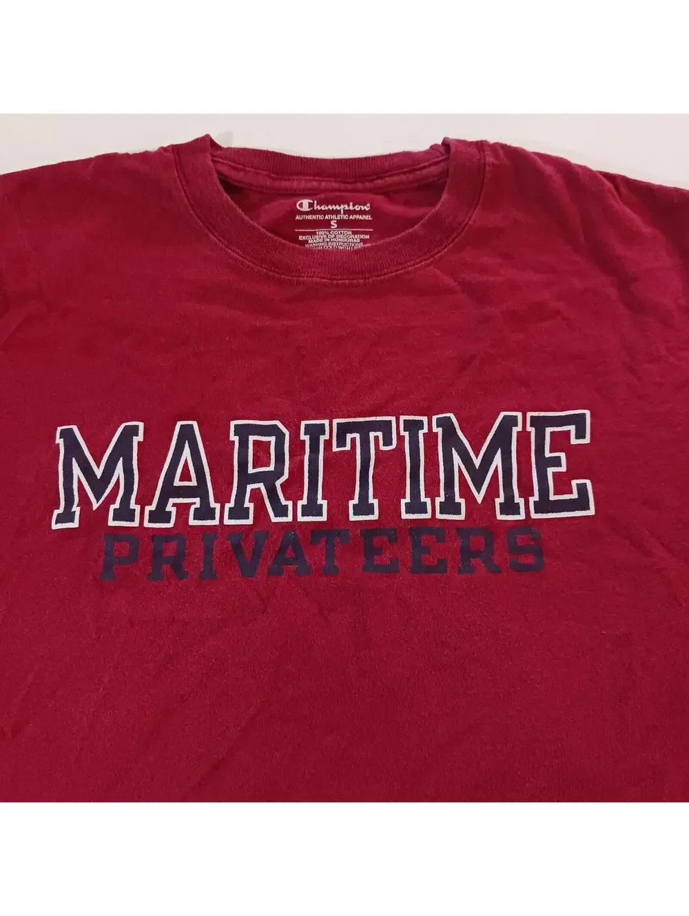 Vintage Champion Authentic Maritime Privateers Men's Red Cotton T-Shirt Small - Picture 4 of 13